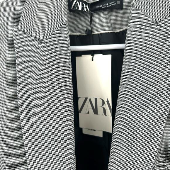 NEW Zara Blazer Size 2 Black & White Houndstooth Plaid Fitted Suit Jacket NWT - Picture 3 of 9